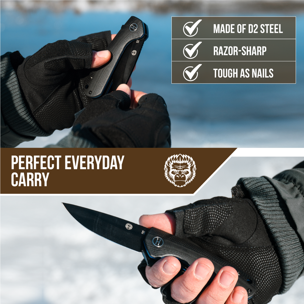 π Peasant Folding Pocket Knife Giftset β D2 Steel, Black & Blue G10 Handle