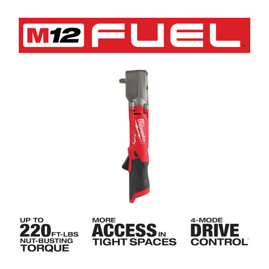 Milwaukee 2564-20 M12 FUEL™ 3/8" Right Angle Impact Wrench – 220 ft-lbs, 4-Mode Control