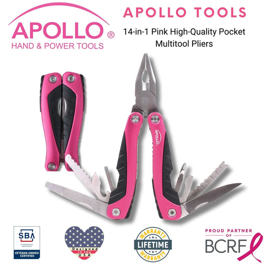 🛒 Apollo Tools 14-in-1 Pink Pocket Multitool | BCRF Support