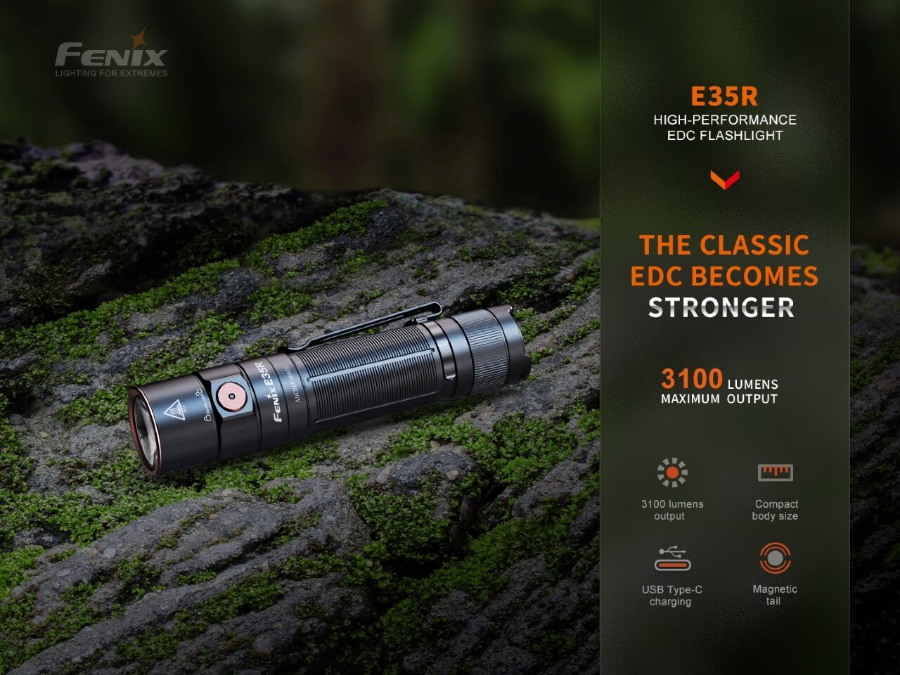 Fenix E35R Flashlight – 3100 Lumen USB-C Rechargeable High-Output EDC Light