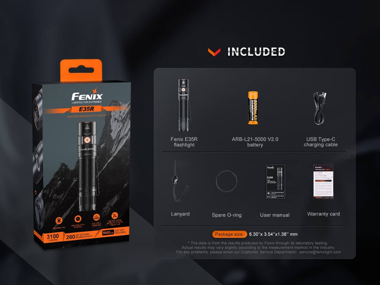 Fenix E35R Flashlight – 3100 Lumen USB-C Rechargeable High-Output EDC Light