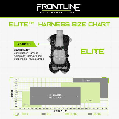 Frontline 250CTB Elite Construction Full Body Harness with Aluminum Hardware and Trauma Straps – M/L