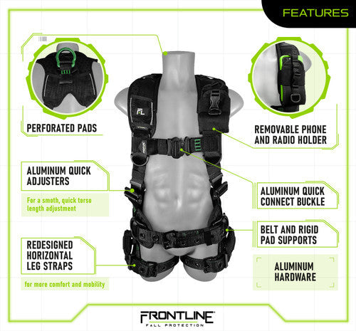 Frontline 250CTB Elite Construction Full Body Harness with Aluminum Hardware and Trauma Straps – M/L