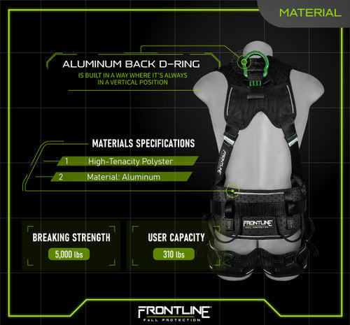 Frontline 250CTB Elite Construction Full Body Harness with Aluminum Hardware and Trauma Straps – M/L