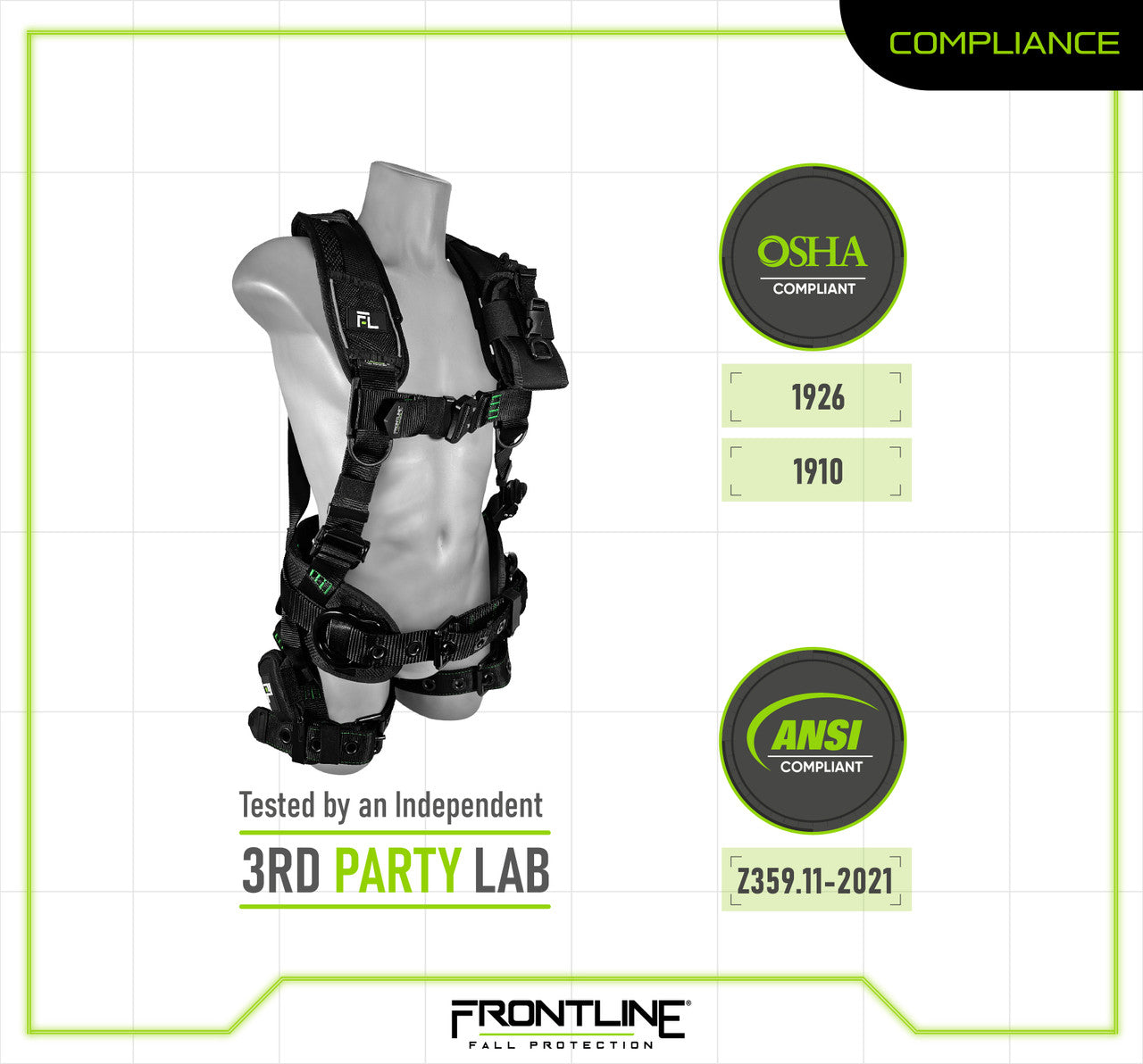 Frontline 250CTB Elite Construction Full Body Harness with Aluminum Hardware and Trauma Straps – M/L