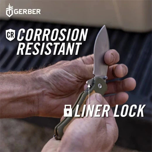 Gerber Confidant Folding Knife – Jade G10 + Bamboo Handle, Drop Point EDC Blade for Crew & Outdoor Use (1066479)