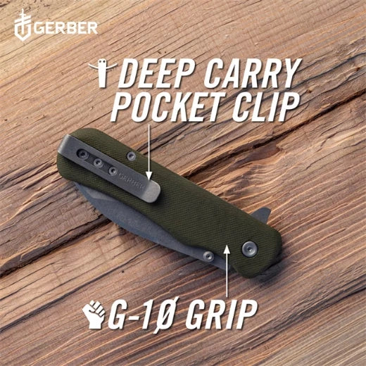 Gerber Confidant Folding Knife – Jade G10 + Bamboo Handle, Drop Point EDC Blade for Crew & Outdoor Use (1066479)