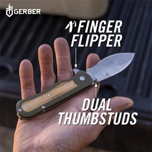 Gerber Confidant Folding Knife – Jade G10 + Bamboo Handle, Drop Point EDC Blade for Crew & Outdoor Use (1066479)