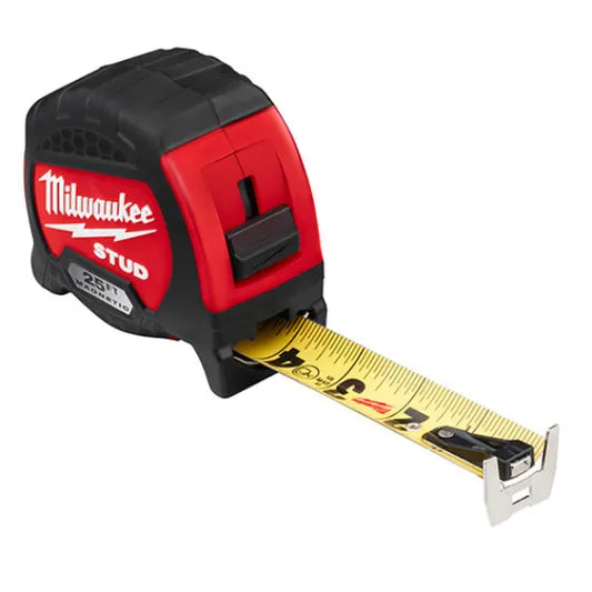 Milwaukee 25ft STUDโข Magnetic Tape Measure โ EXO360 Blade, Double-Sided Print for Riggers & Tech Crews