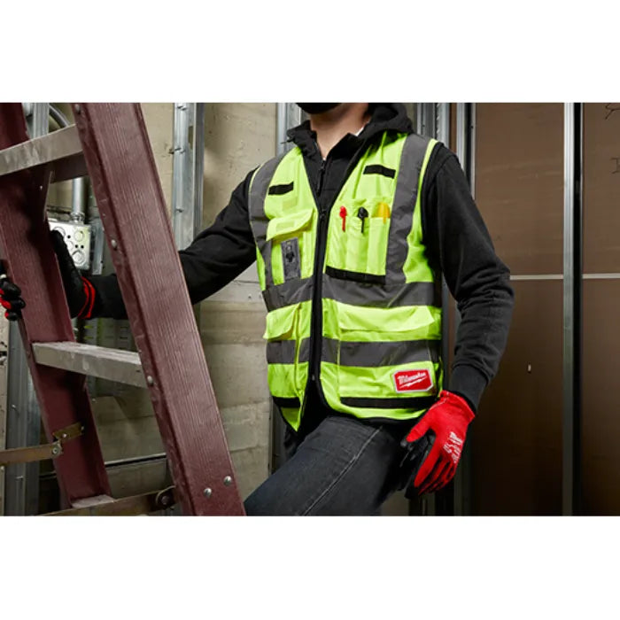 Milwaukee Class 2 Hi-Vis Safety Vest – 15-Pocket Loadout, Fall Protection Ready (L/XL)