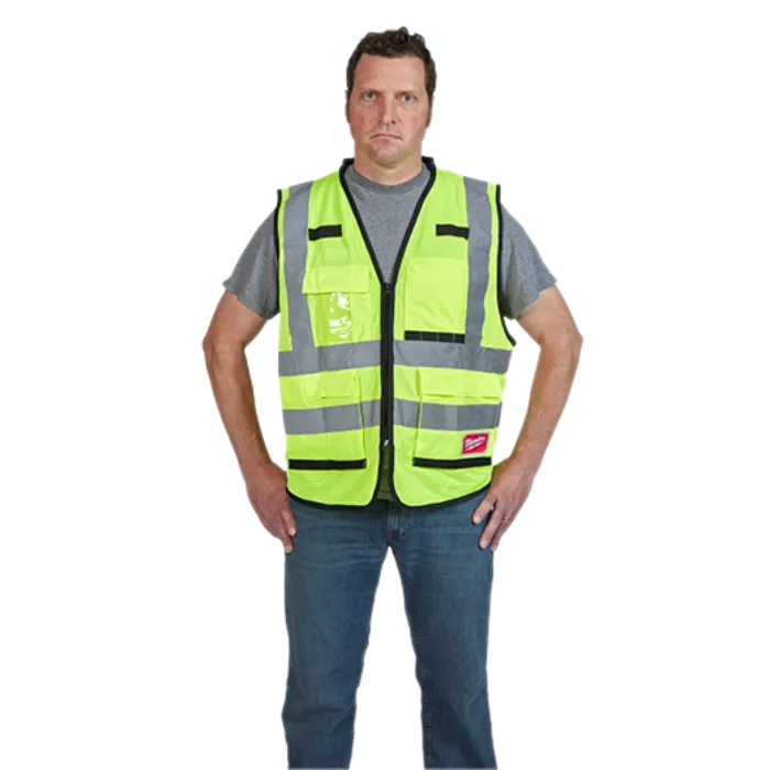 Milwaukee Class 2 Hi-Vis Safety Vest – 15-Pocket Loadout, Fall Protection Ready (L/XL)