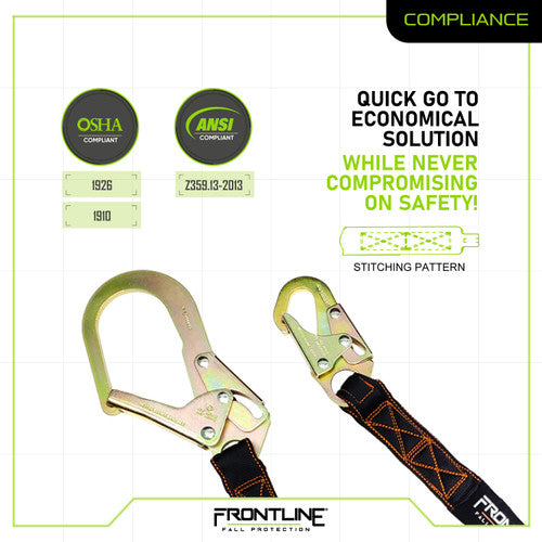 Frontline LIS61R Combat 6' Single Leg Rebar Hook Lanyard with Internal Shock Absorber