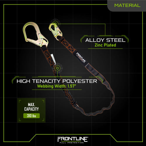 Frontline LIS61R Combat 6' Single Leg Rebar Hook Lanyard with Internal Shock Absorber