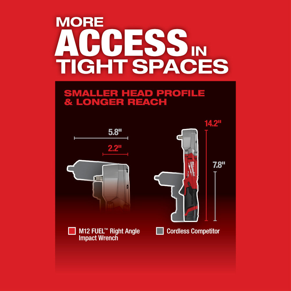 Milwaukee 2564-20 M12 FUEL™ 3/8" Right Angle Impact Wrench – 220 ft-lbs, 4-Mode Control