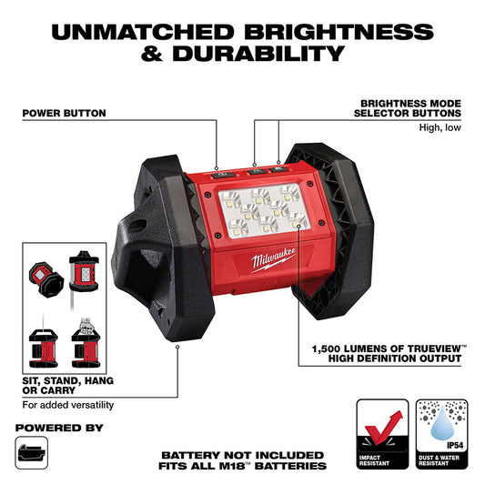 Milwaukee 2361-20 M18™ LED Flood Light – 1,100 lm, Roll Cage, Cordless