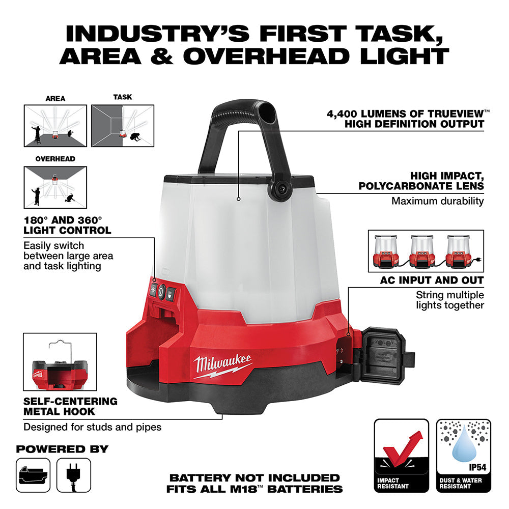 Milwaukee 2145-20 M18™ RADIUS™ LED Compact Site Light – 4,400 lm, Task/Area/Overhead
