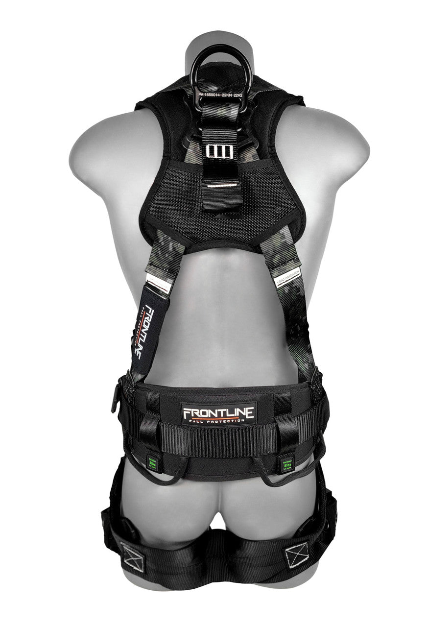 Frontline 110CTB‑DC Digital Camo Full-Body Harness – M/L Size, Aluminum Hardware, Trauma Straps