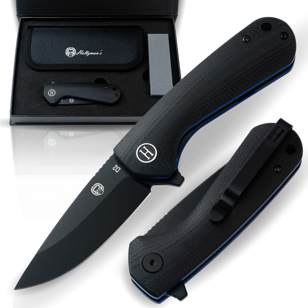 🛒 Peasant Folding Pocket Knife Giftset – D2 Steel, Black & Blue G10 Handle
