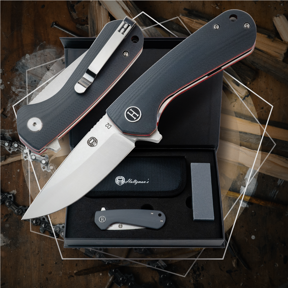 🛒 Peasant Folding Pocket Knife Giftset – D2 Steel, Red & Grey G10 Handle