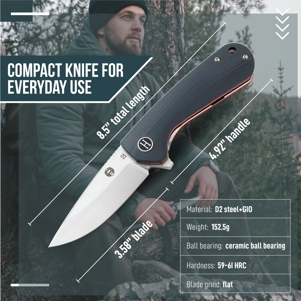 🛒 Peasant Folding Pocket Knife Giftset – D2 Steel, Red & Grey G10 Handle