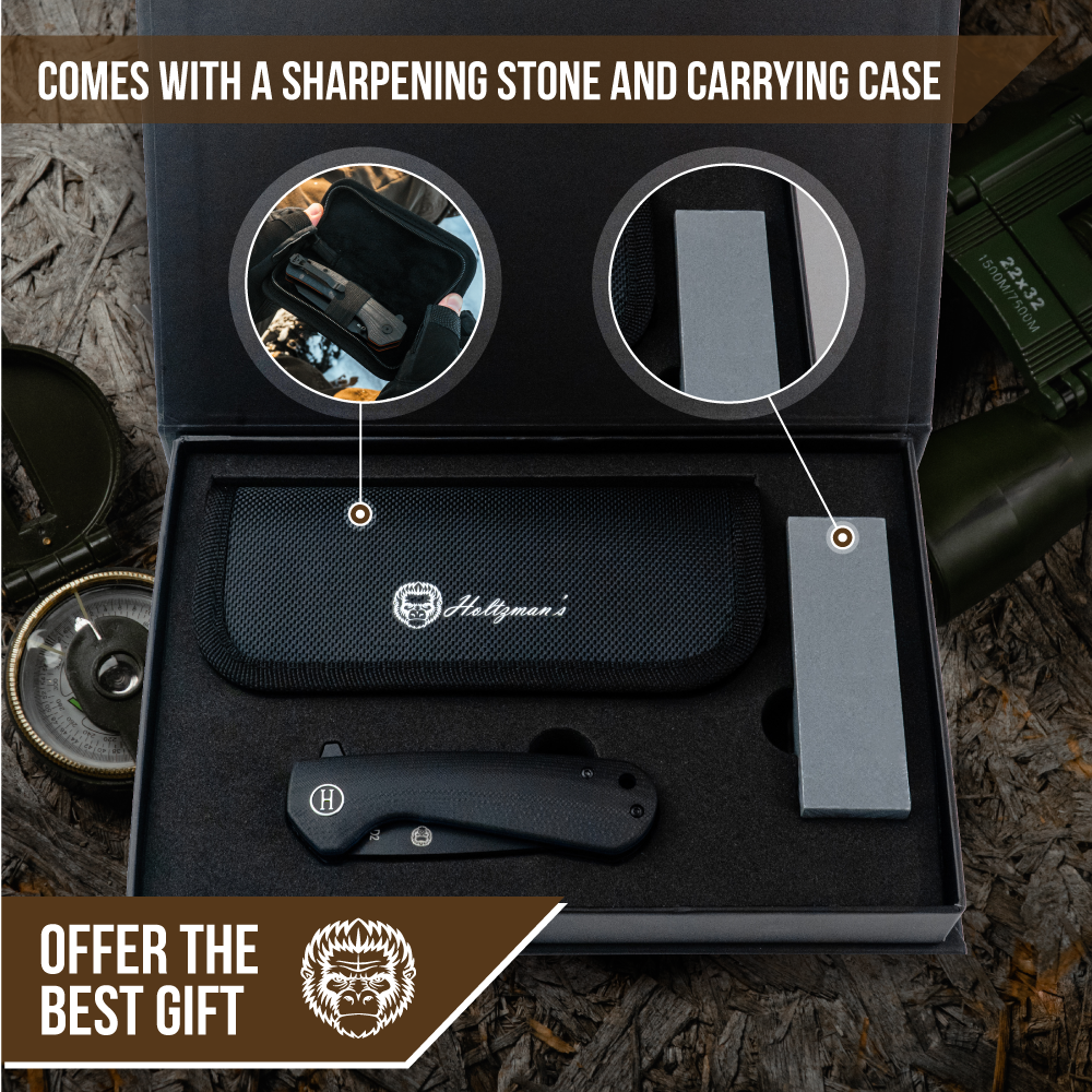 🛒 Peasant Folding Pocket Knife Giftset – D2 Steel, Black & Blue G10 Handle