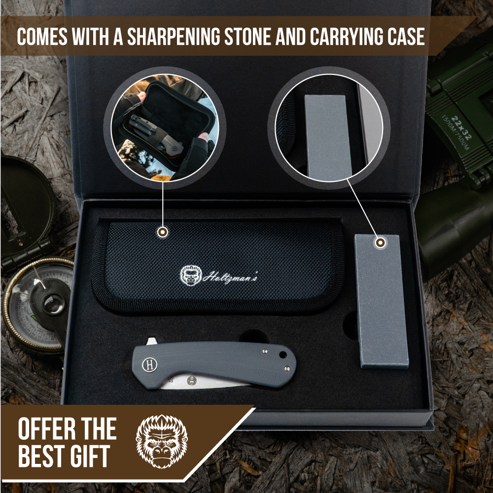 🛒 Peasant Folding Pocket Knife Giftset – D2 Steel, Red & Grey G10 Handle