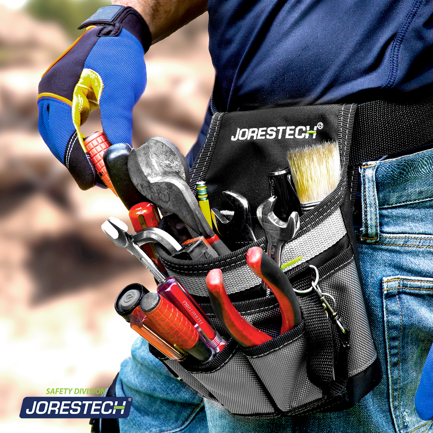 6 Pocket Tool Belt Pouch – Utility Organizer with Clip & Carabiner