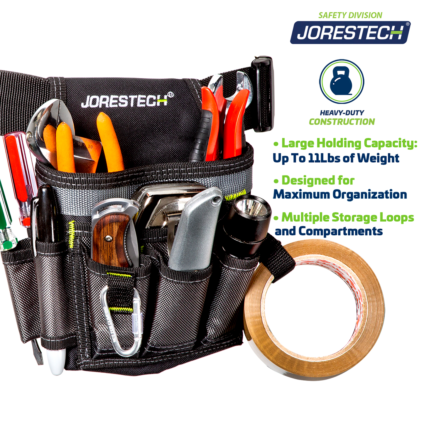 6 Pocket Tool Belt Pouch – Utility Organizer with Clip & Carabiner