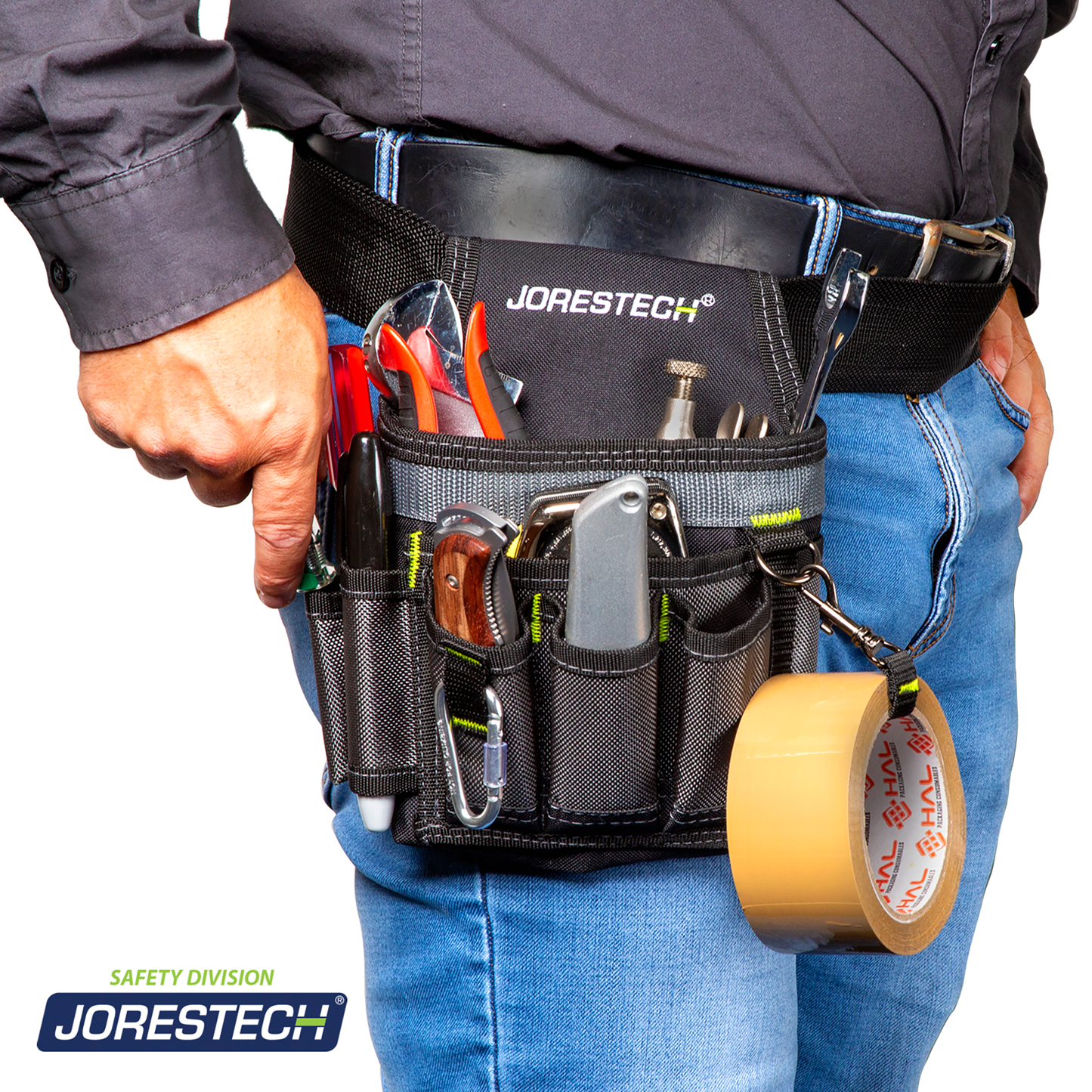 6 Pocket Tool Belt Pouch – Utility Organizer with Clip & Carabiner