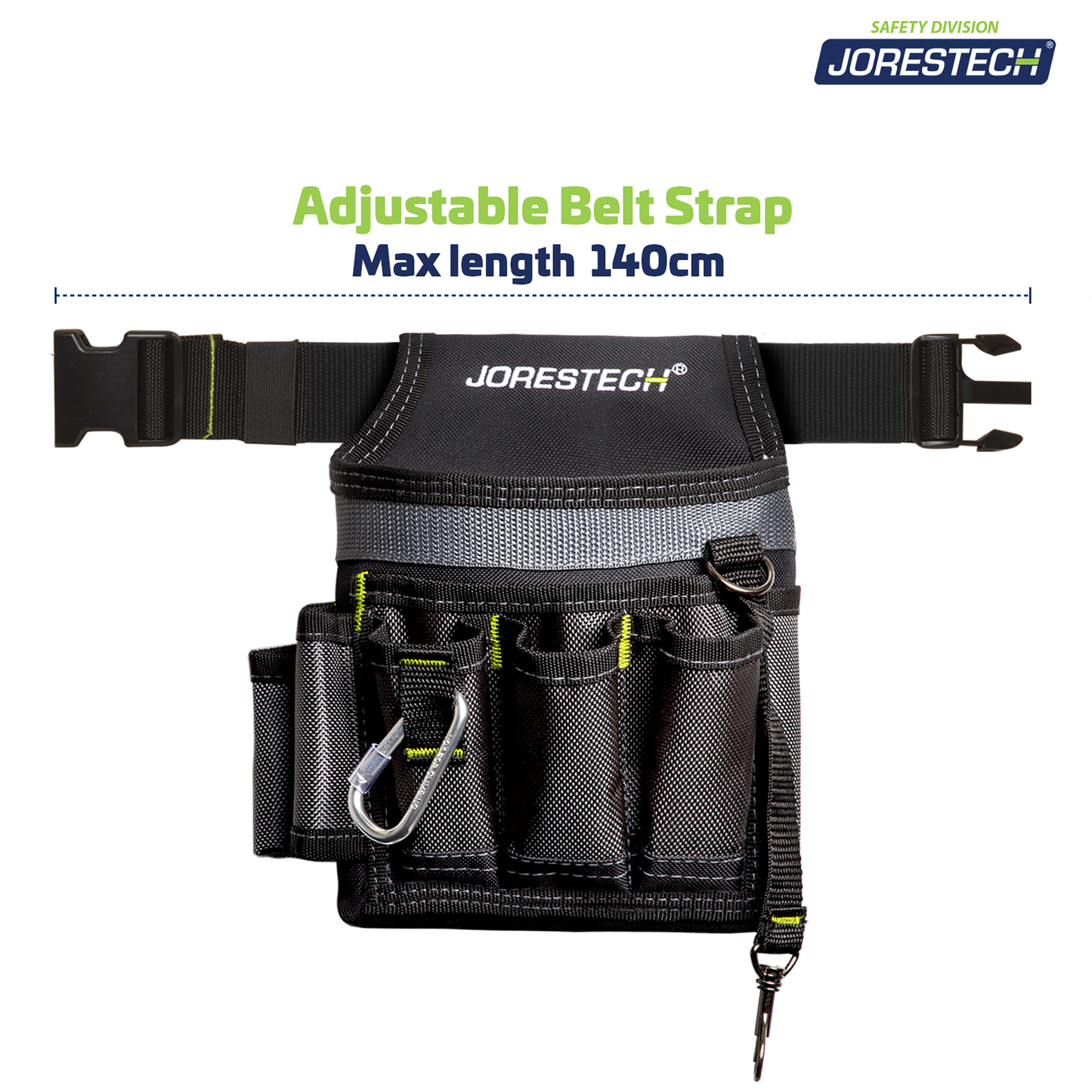 6 Pocket Tool Belt Pouch – Utility Organizer with Clip & Carabiner