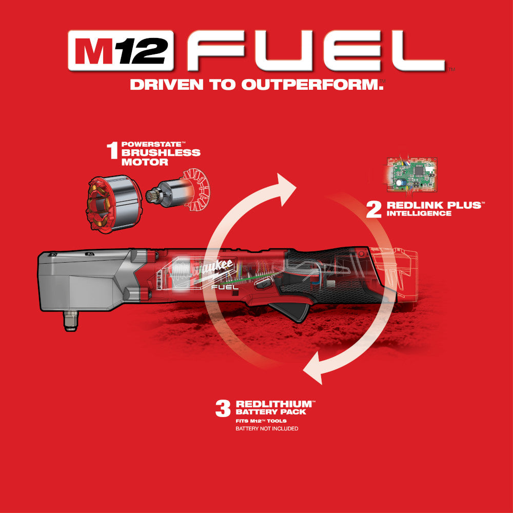 Milwaukee 2564-20 M12 FUEL™ 3/8" Right Angle Impact Wrench – 220 ft-lbs, 4-Mode Control