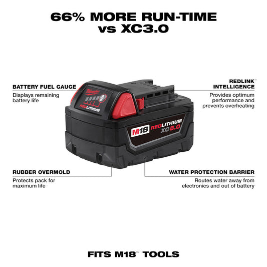 🛒 Milwaukee M18™ REDLITHIUM™ XC 5.0Ah Extended Capacity Battery Pack (2-Pack) – 48-11-1852