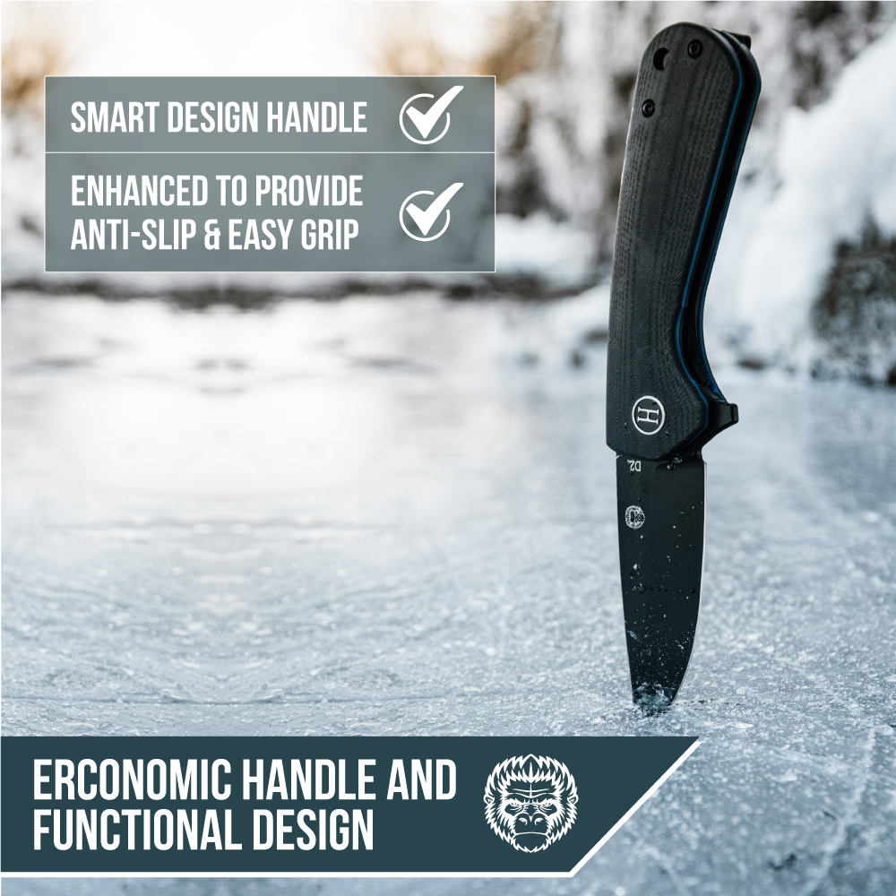 🛒 Peasant Folding Pocket Knife Giftset – D2 Steel, Black & Blue G10 Handle