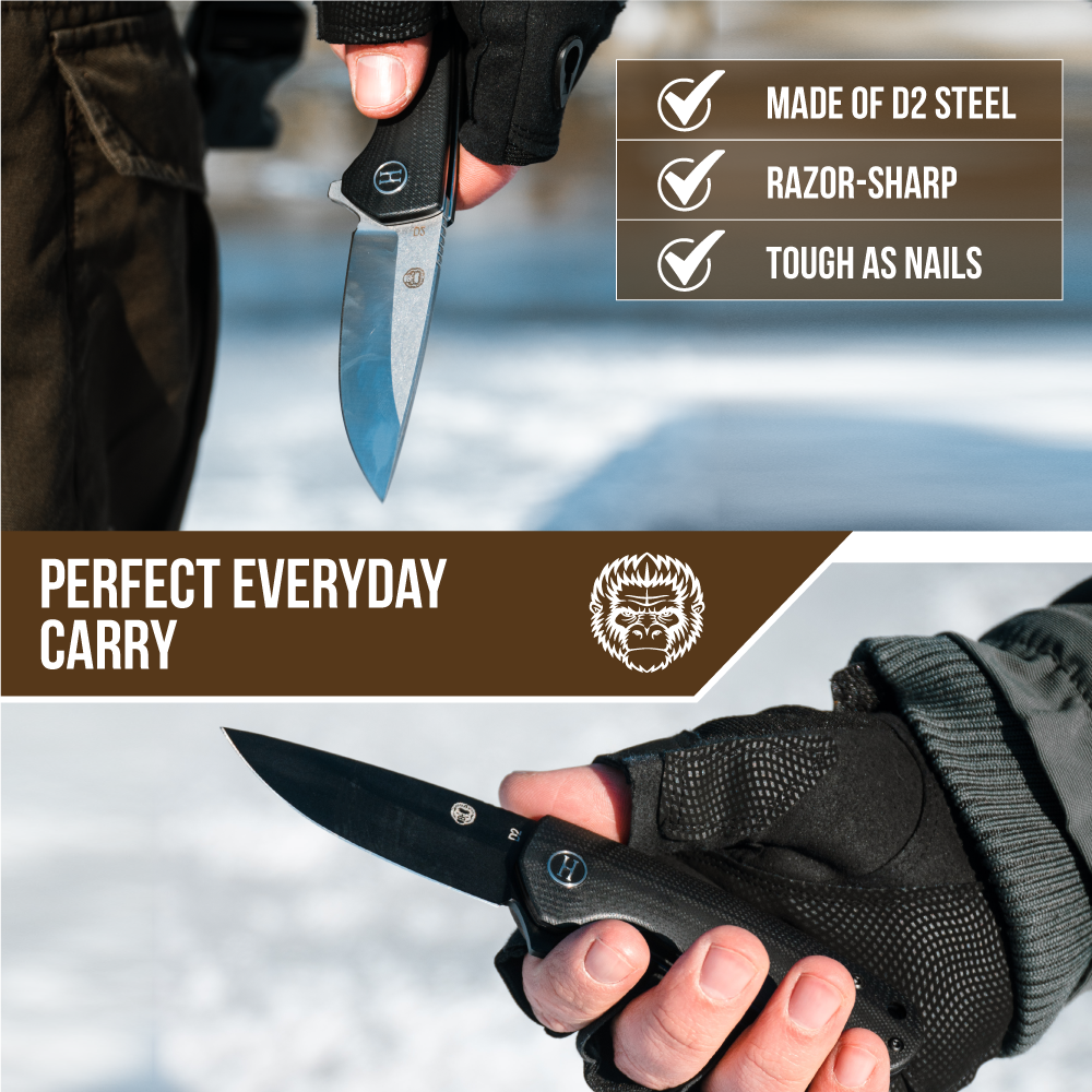 🛒 D2 Steel Folding Pocket Knife – 6.45" EDC with G10 Handle & Carry Kit