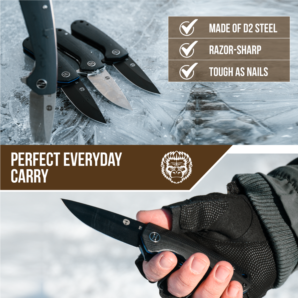 🛒 Peasant Folding Pocket Knife Giftset – D2 Steel, Red & Grey G10 Handle