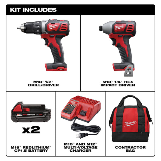 Milwaukee M18™ 2-Tool Combo Kit – Cordless Drill &amp; Impact Driver for Touring Crews + Techs (2691-22)