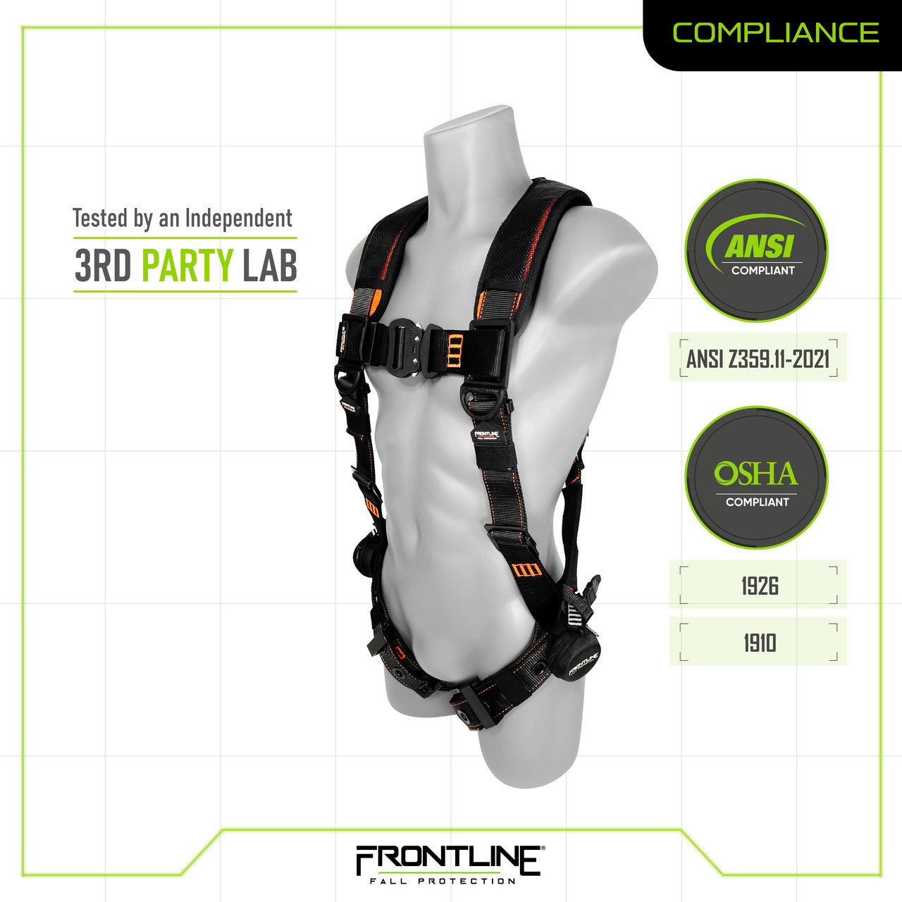 Frontline 110VTB Vest Style Full-Body Harness – M/L, Aluminum Hardware & Trauma Straps