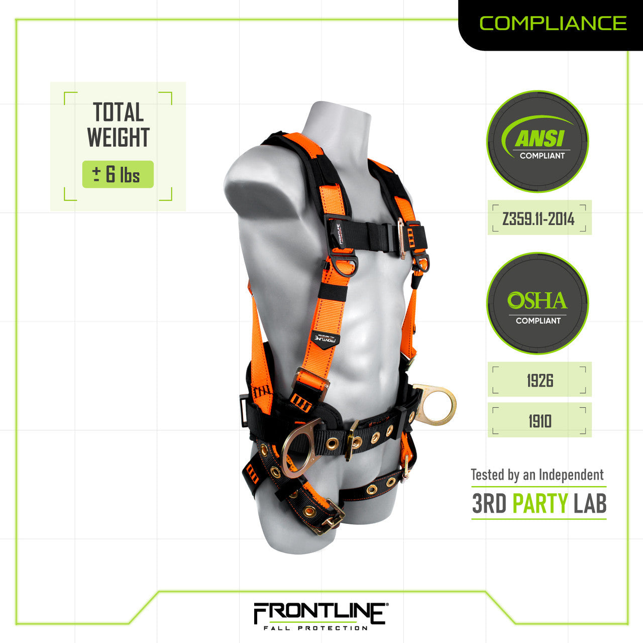 Frontline 50CTB Combat Construction Style Full Body Harness with Tongue Buckle Belt &amp; Legs – M/L