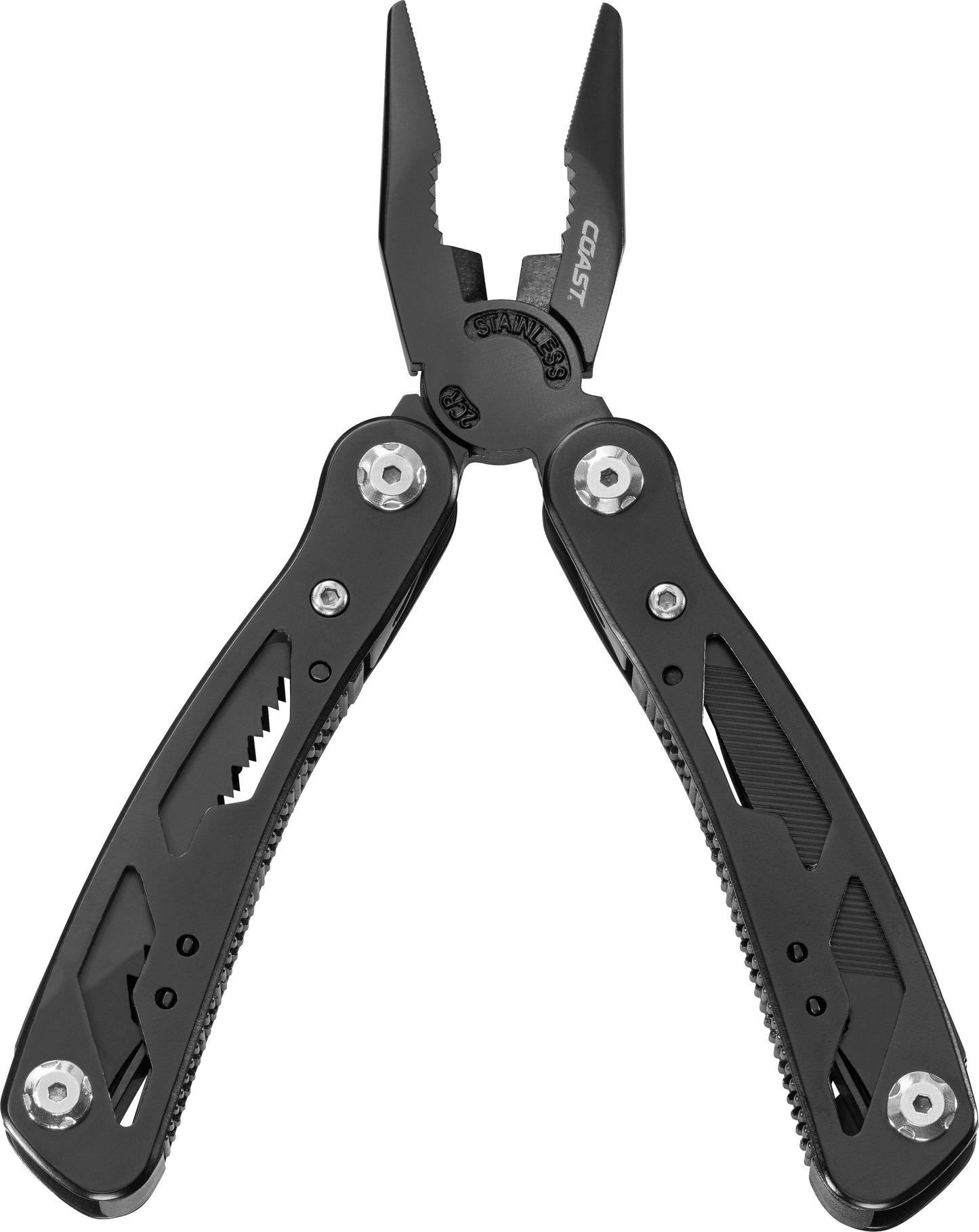 COAST CT225 Multi-Tool – 11-in-1 All-Black Stainless with Spring-Loaded Pliers (30847)