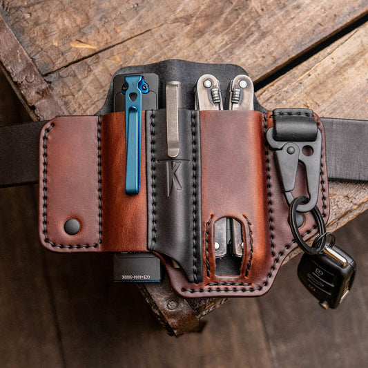 MPU XL Shadow Leather EDC Sheath – Double Clip Multitool, Flashlight & Pen Carry