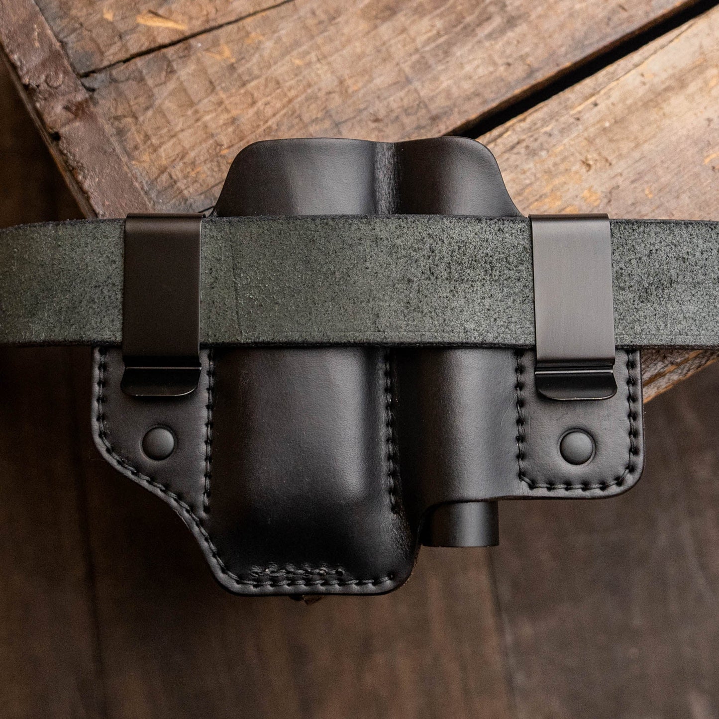 MPU XL Shadow Leather EDC Sheath – Double Clip Multitool, Flashlight & Pen Carry
