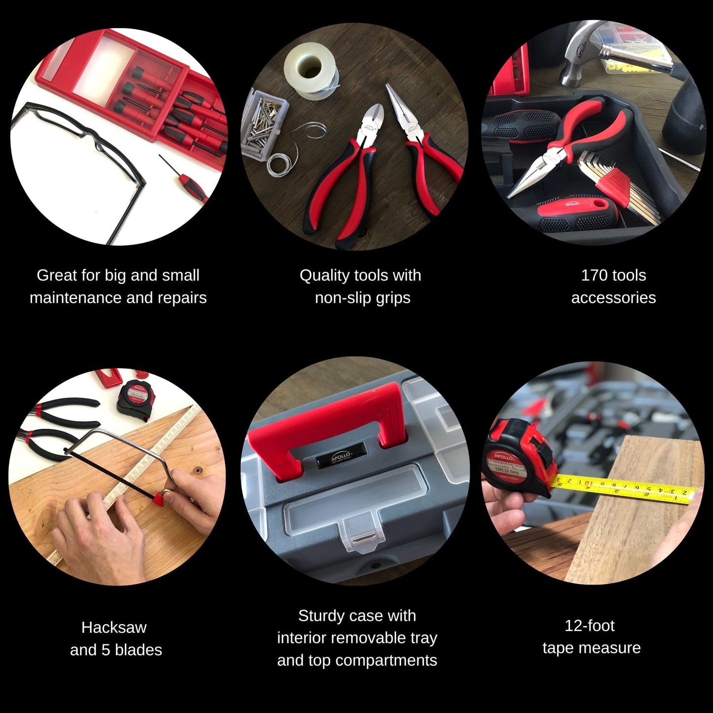 🛒 Red 170-Piece Household Tool Kit with New & Improved Tool Box – Model DT7103