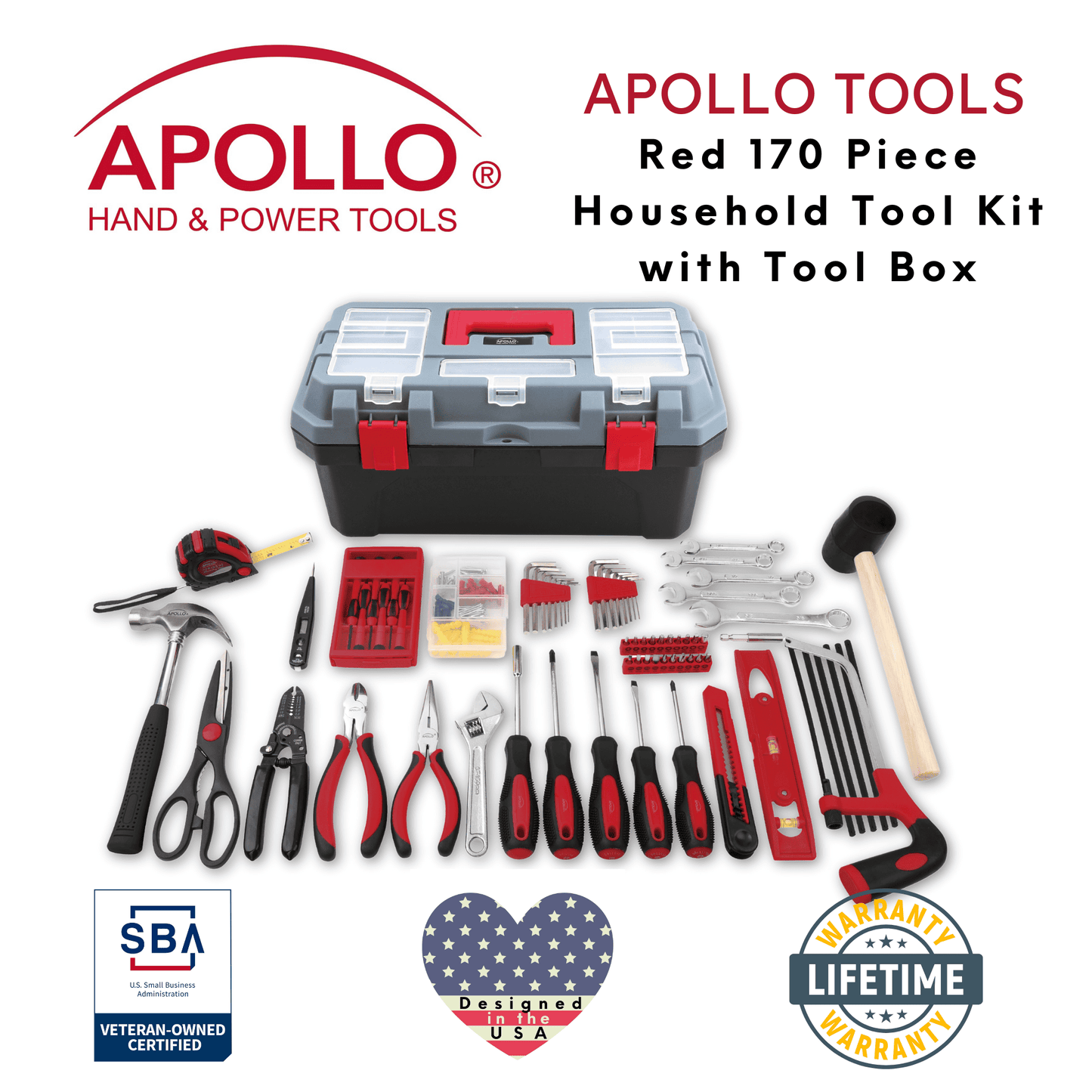 🛒 Red 170-Piece Household Tool Kit with New & Improved Tool Box – Model DT7103