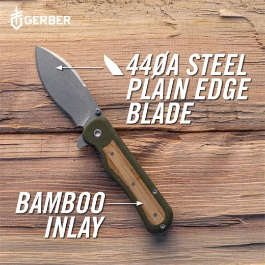 Gerber Confidant Folding Knife – Jade G10 + Bamboo Handle, Drop Point EDC Blade for Crew &amp; Outdoor Use (1066479)
