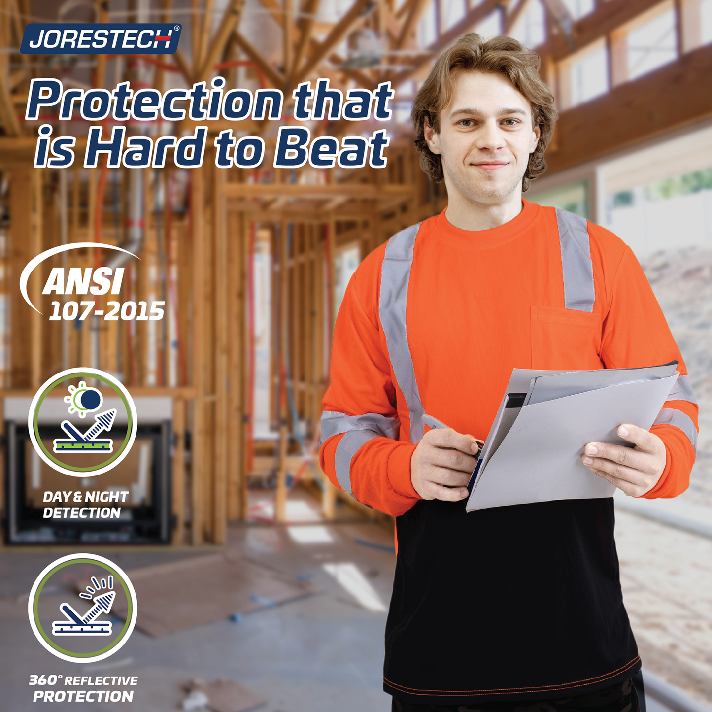 Hi-Vis Long Sleeve Work Shirt — ANSI/ISEA 107-2020 Class 3, Dirt-Concealing Panels