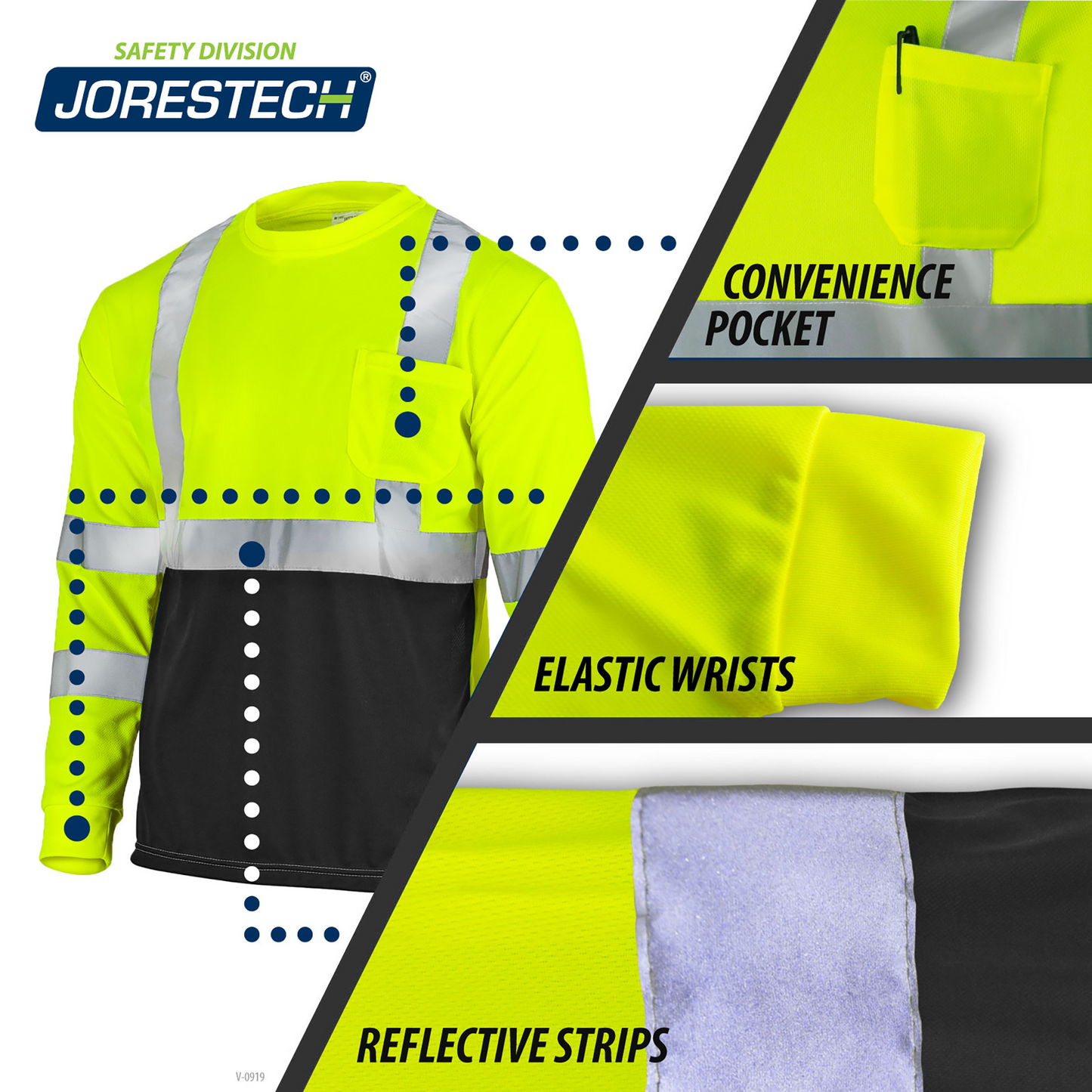 Hi-Vis Long Sleeve Work Shirt — ANSI/ISEA 107-2020 Class 3, Dirt-Concealing Panels