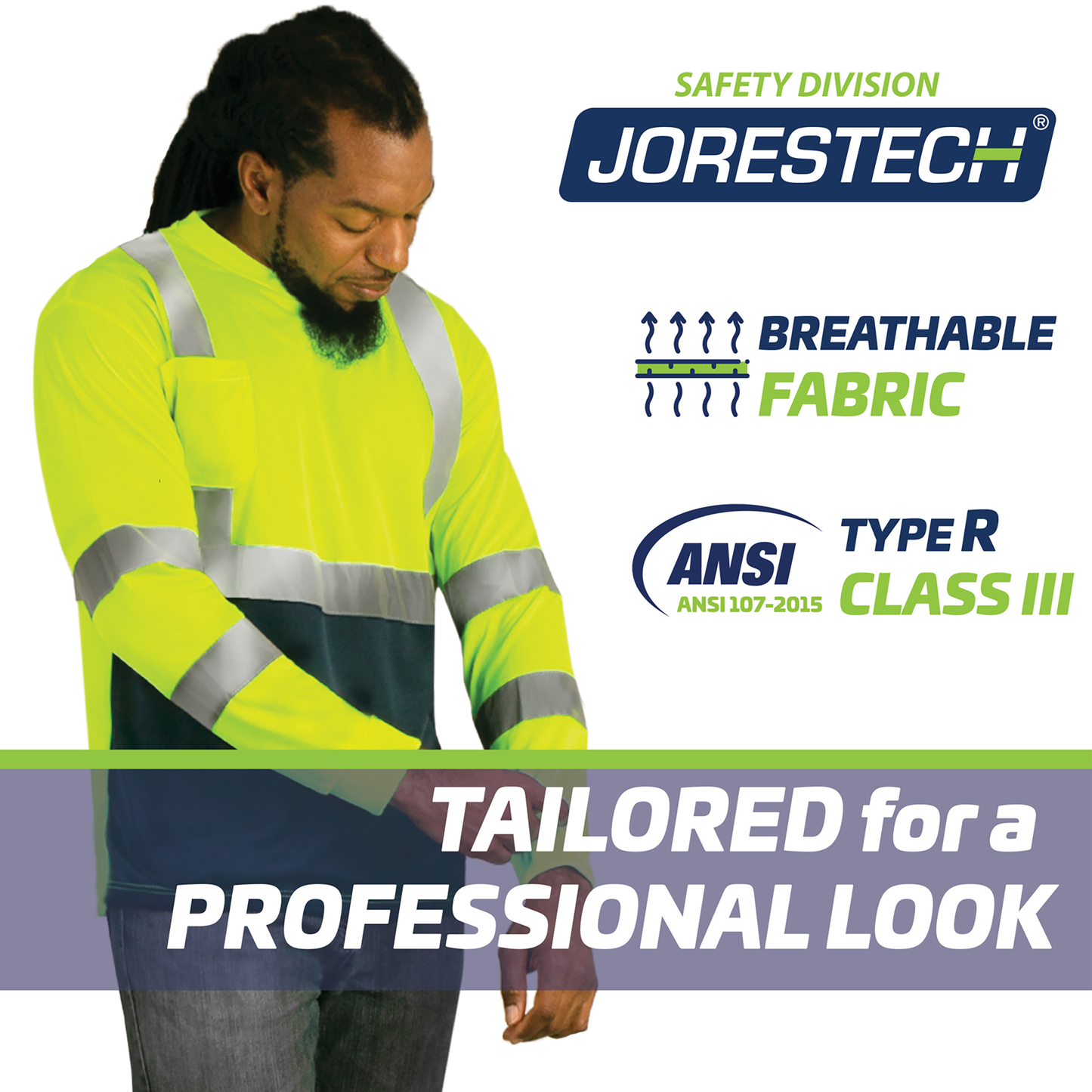 Hi-Vis Long Sleeve Work Shirt — ANSI/ISEA 107-2020 Class 3, Dirt-Concealing Panels
