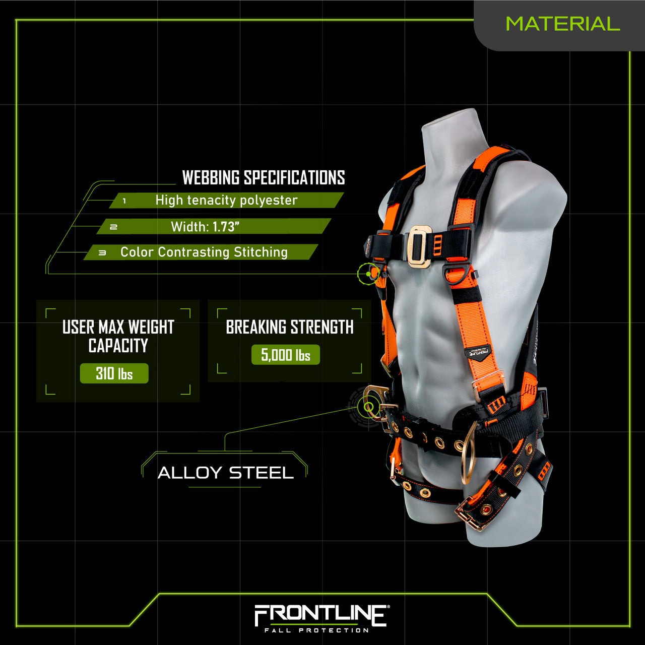 Frontline 50CTB Combat Construction Style Full Body Harness with Tongue Buckle Belt &amp; Legs – M/L