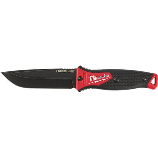 Milwaukee HARDLINE 5" Fixed Blade Knife – AUS-8 Steel, Multi-Mount Sheath, Tether Ready