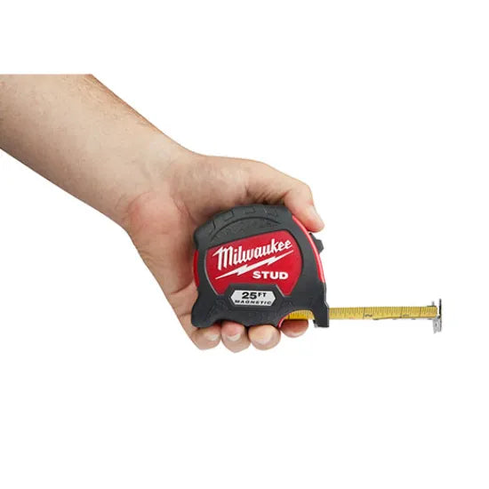 Milwaukee 25ft STUD™ Magnetic Tape Measure – EXO360 Blade, Double-Sided Print for Riggers &amp; Tech Crews